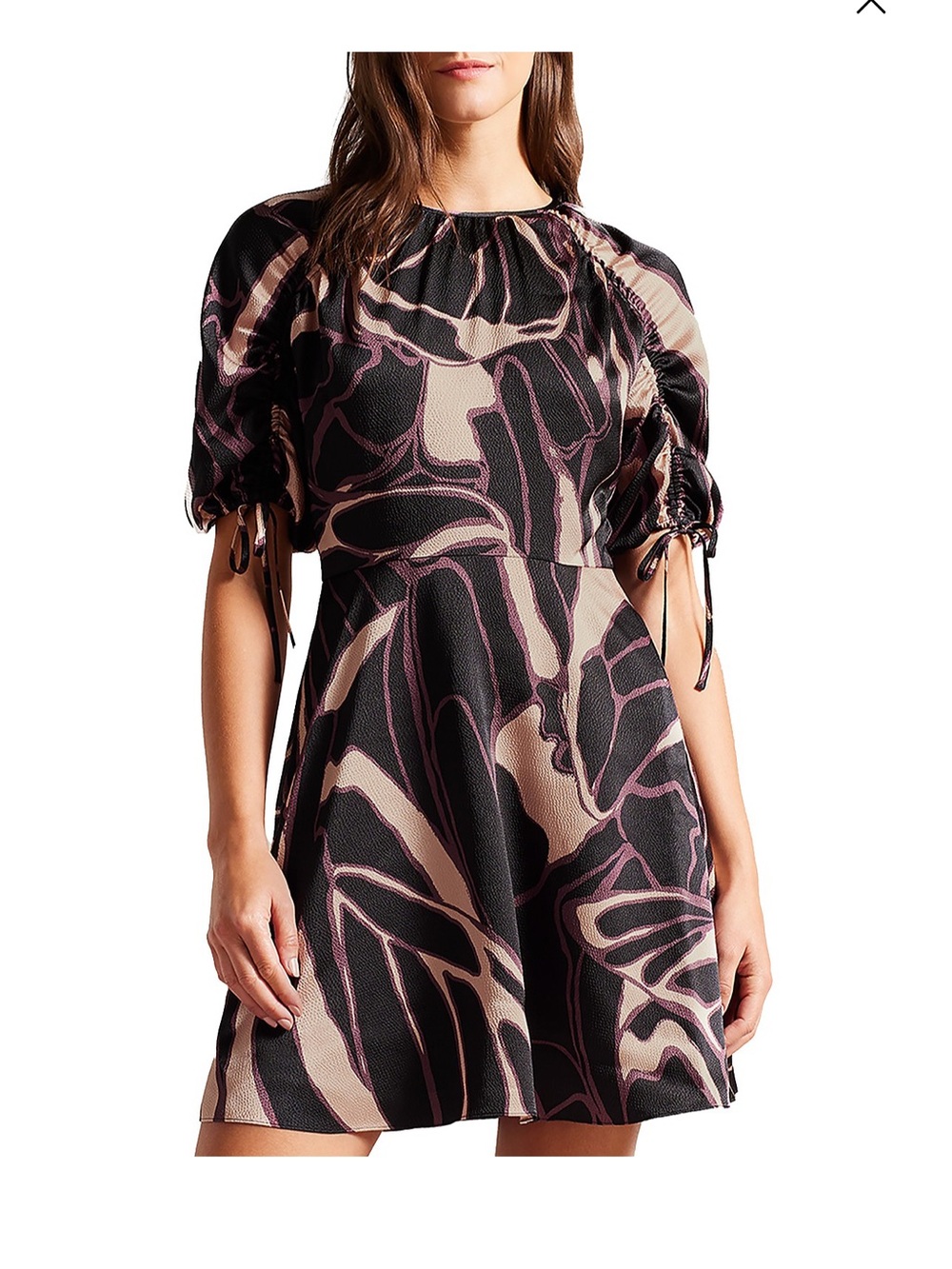 Ted Baker Gilliaa Printed Mini Abstract Floral Fit & Flare Puff Sleeve Sz 0 US 2